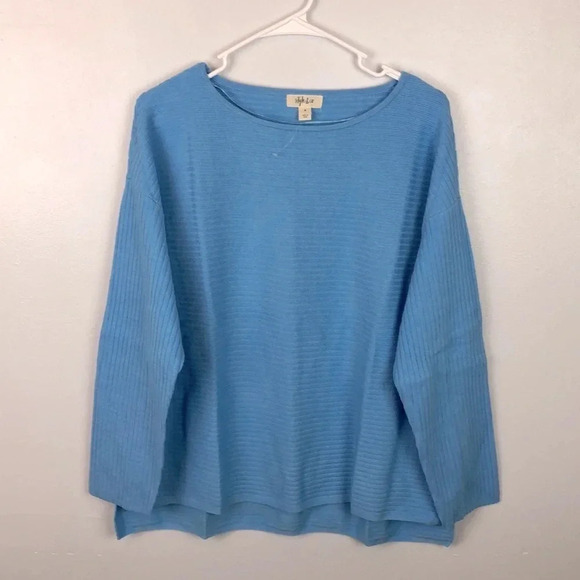 Style & Co NWOT Women’s M Oversized Blue Ribbed Boatneck Pullover Sweater - Picture 2 of 7